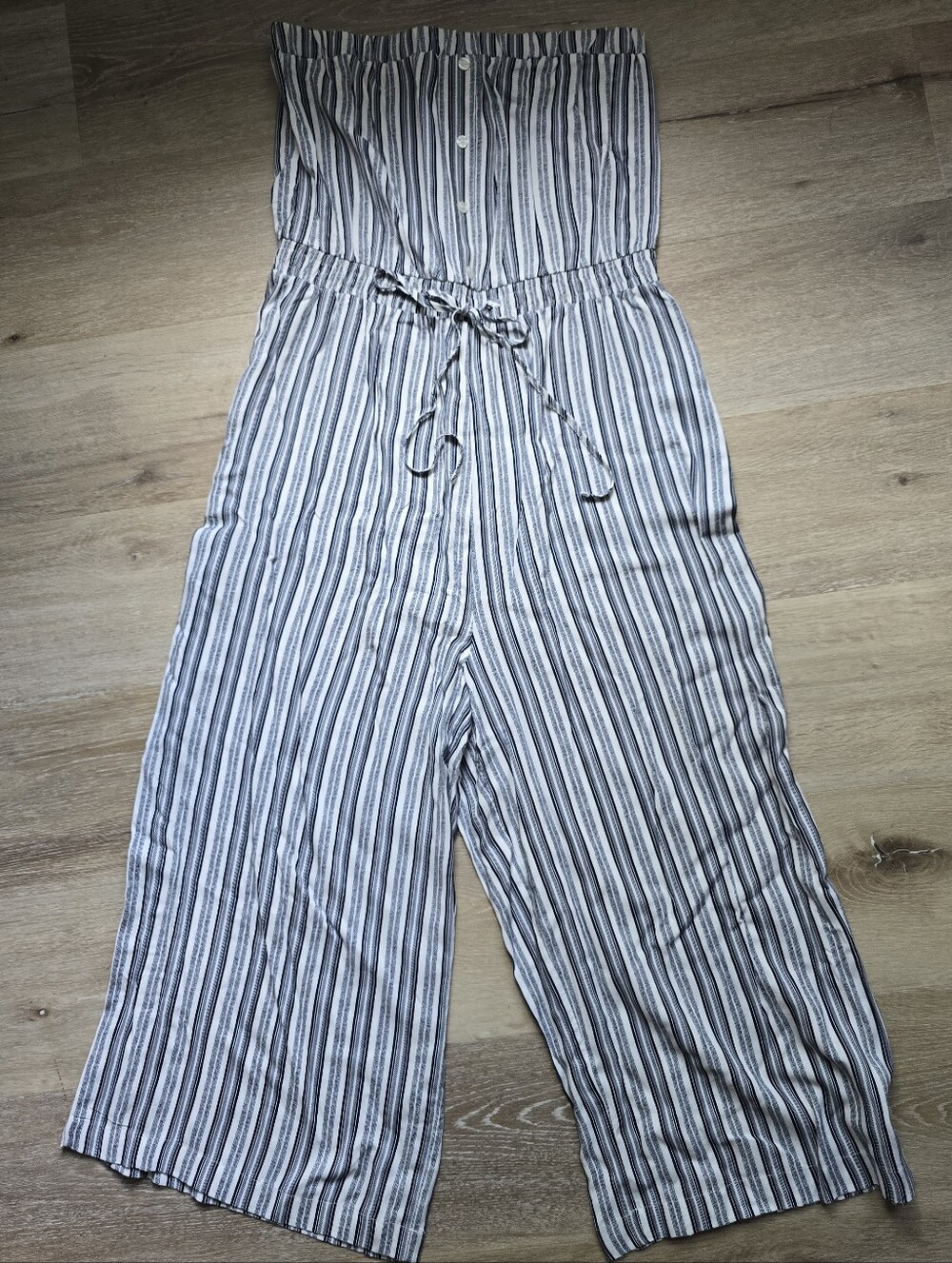 Ci Sono Strapless Striped Jumpsuit in White and Navy